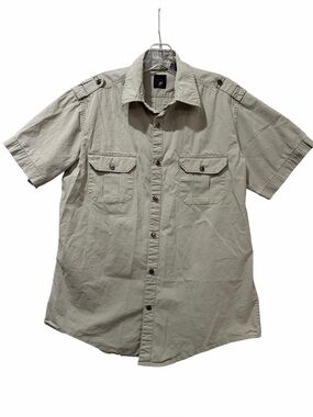 J. Ferrar Men's Large Short Sleeve Button Down Shirt Tan Cotton Blend B7